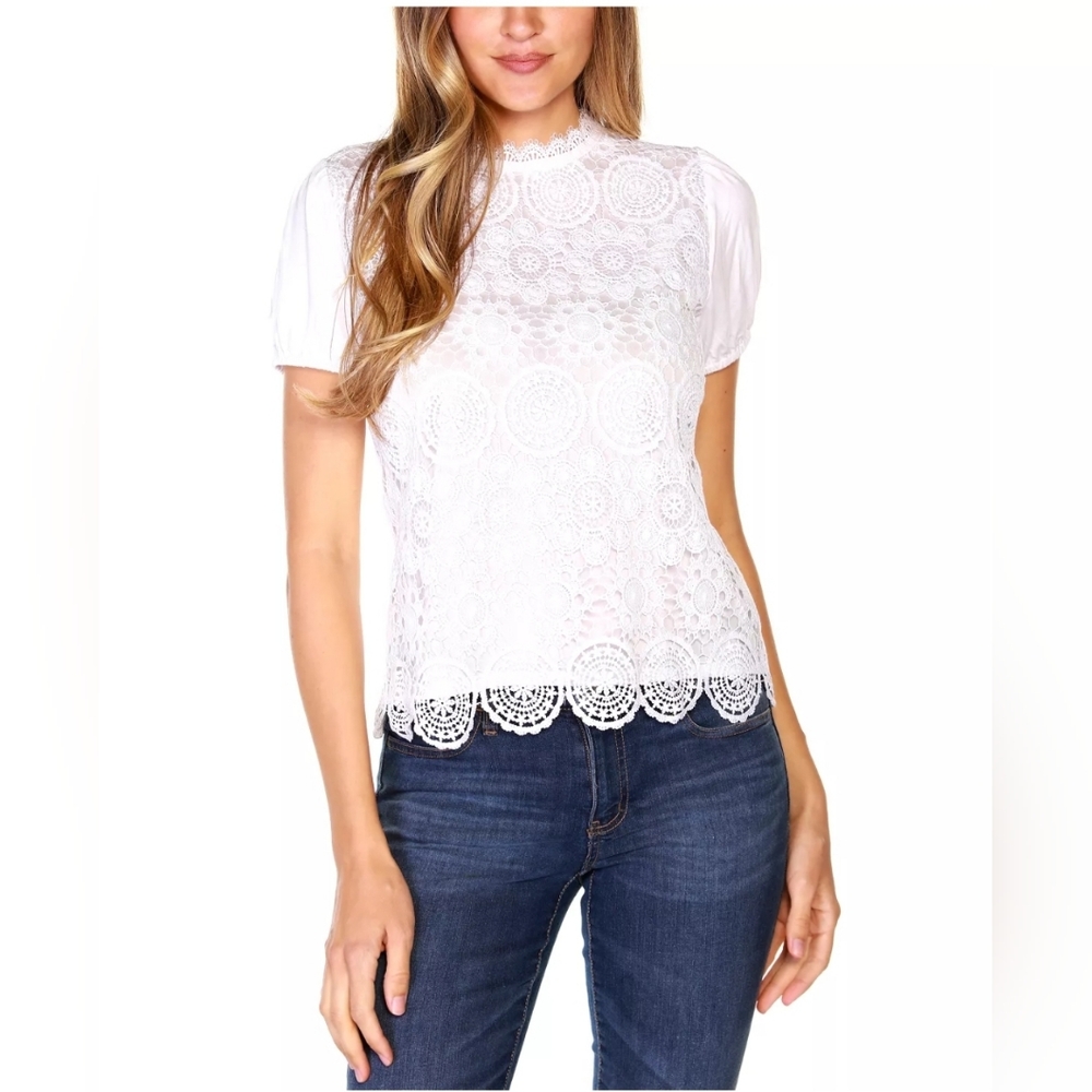 ⭐️Belldini White Lace Floral Crochet Blouse Sz L